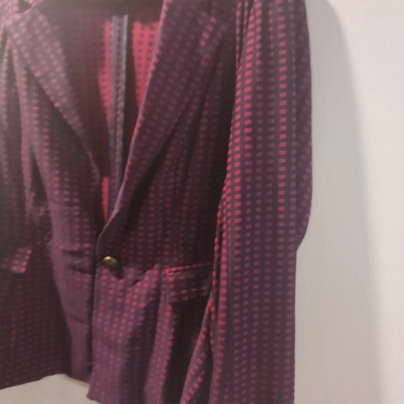 Modcloth Navy and Maroon Grid Print Button Detailed Blazer in Size 2X - Picture 9 of 12
